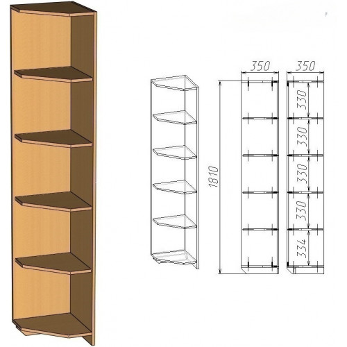 Стеллаж угловой, 350х350х1900