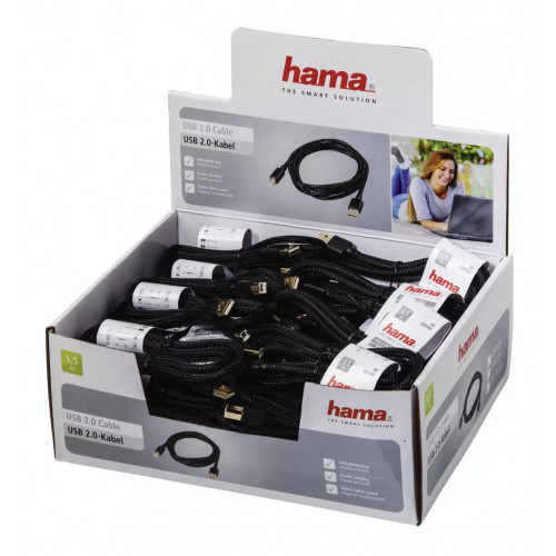 Кабель Hama Braided 00020180 USB A(m) USB B(m) 1.5м черный