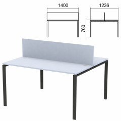 Стол письменный 2-МЕСТНЫЙ на металлокаркасе "Арго", 1400х1236х760 мм, серый (КОМПЛЕКТ)