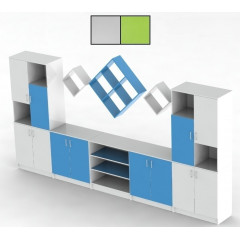 Стеллаж секционный полуоткрытый двухцветный, 214-ФД, серый/лайм