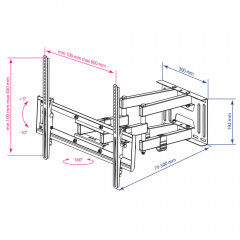 Kromax PIXIS-L new black Кр. стал. наст. для TV 22"-65", max 50 кг, 3 ст св., нак. +3°-10°, пов. 160°, от ст. 75-500 мм. max VESA 400x400 мм