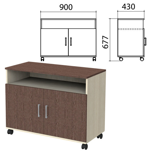 Тумба для оргтехники Канц, 900х430х620 мм, 2 двери, цвет дуб молочный/венге (КОМПЛЕКТ)
