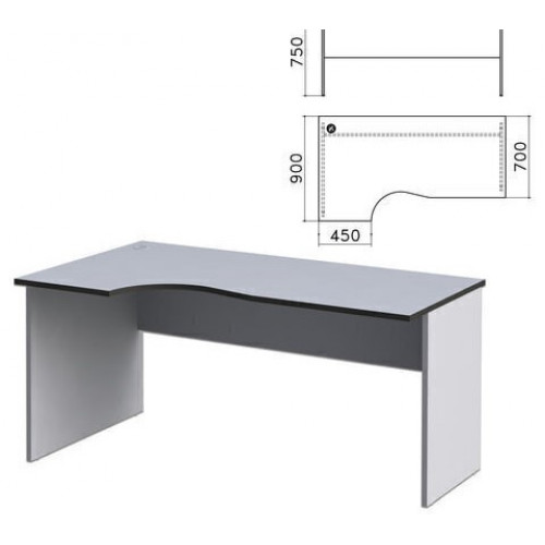 Стол письменный эргономичный Монолит, 1600х900х750 мм, левый, цвет серый, СМ7.11