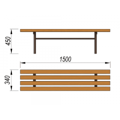Лавочка без спинки МАФ 1601, 1500x130x340