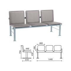 Кресло для посетителей трехсекционное "Терра", серебристый каркас, кожзам серый