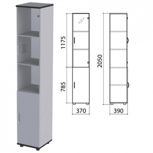 Шкаф закрытый со стеклом Монолит, 370х390х2050 мм, цвет серый (КОМПЛЕКТ)