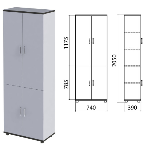 Шкаф закрытый Монолит, 740х390х2050 мм, цвет серый (КОМПЛЕКТ)
