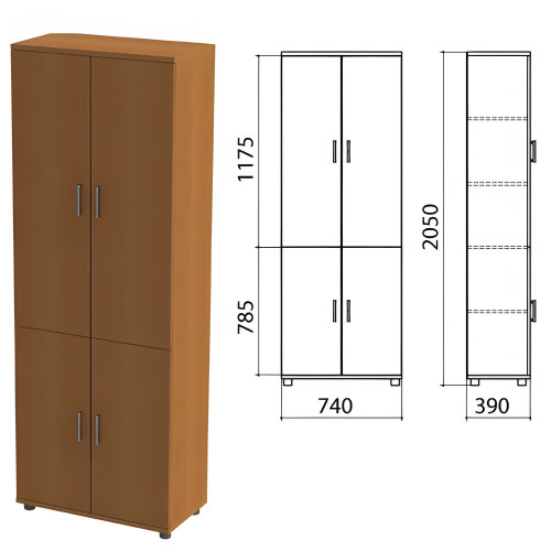 Шкаф закрытый Монолит 740х390х2050 мм, цвет орех гварнери (КОМПЛЕКТ)