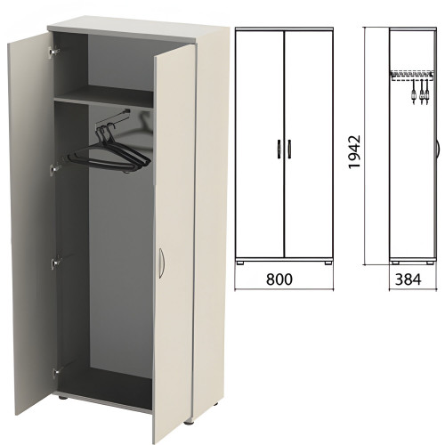 Шкаф для одежды Этюд, 800х384х1942 мм, цвет серый (КОМПЛЕКТ)