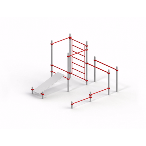 Комплекс из 2-х турников, шведской стенки, скамьи для пресса, турников для отжимания и брусьев