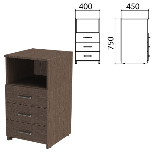 Тумба приставная Канц, 400х450х750 мм, 3 ящика, полка, цвет венге (КОМПЛЕКТ)