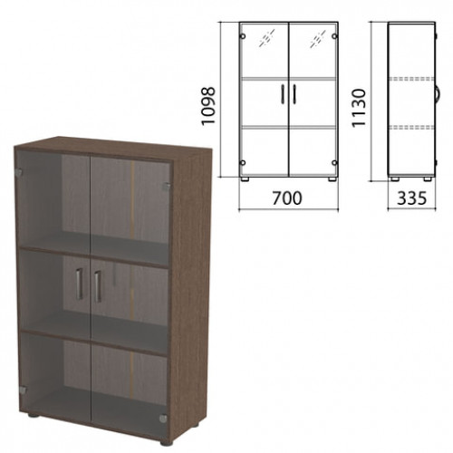 Шкаф закрытый со стеклом Канц, 700х335х1130 мм, цвет венге (КОМПЛЕКТ)