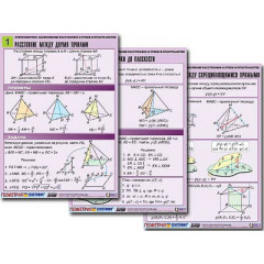 Комплект таблиц по геометрии "Стереометрия. Вычисление расстояний и углов в пространстве"(8т,А1,лам)