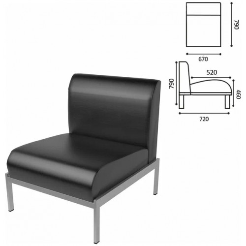 Кресло мягкое Дилан Д-22, 670х720х790 мм, без подлокотников, кожзам, черное