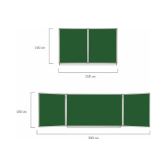 Доска для мела магнитная 3-х элементная 100х150/300 см, 5 рабочих поверхностей, зеленая, BRAUBERG, 231707