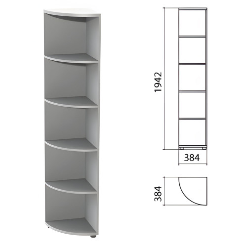 Шкаф (стеллаж) угловой Этюд, 384х384х1942 мм, 4 полки, серый, 400019-03