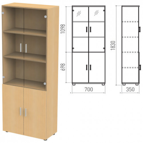 Шкаф закрытый со стеклом Канц, 700х350х1830 мм, цвет бук невский (КОМПЛЕКТ)