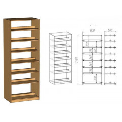 Стеллаж библиотечный двусторонний, 800х450х2100 мм, ЛДСП 16 мм, белый