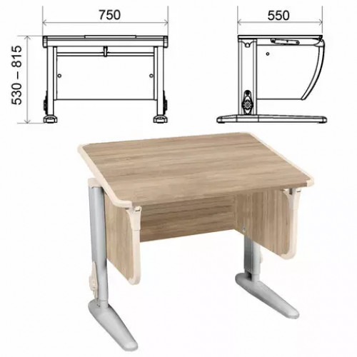 Стол-парта регулируемый ДЭМИ СУТ.43, 1000х550х530-815 мм, серый каркас, пластик бежевый, дуб сонома (КОМПЛЕКТ)