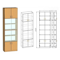 Шкаф застекленный двухуровневый с антресолью
