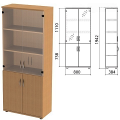 Шкаф закрытый со стеклом "Этюд", 800х384х1942 мм, цвет бук бавария (КОМПЛЕКТ)