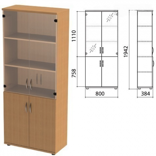 Шкаф закрытый со стеклом Этюд, 800х384х1942 мм, цвет бук бавария (КОМПЛЕКТ)