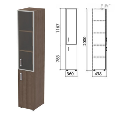 Шкаф закрытый со стеклом в алюминиевой рамке "Приоритет", правый, 360х438х2000 мм, 4 полки, гарбо (КОМПЛЕКТ)