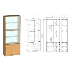 Шкаф двухуровневый застекленный со стеклянными полками