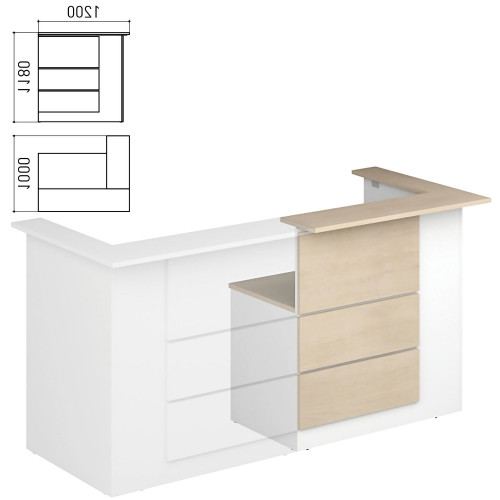 Стойка ресепшн Профит, 1200х1000х1180 мм, угол левый, дуб шамони/белый (КОМПЛЕКТ)