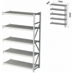 Стеллаж металлический (ПРИСТАВНАЯ СЕКЦИЯ) ПРАКТИК "MS Pro", 2500х1500х800 мм, 5 полок (КОМПЛЕКТ)