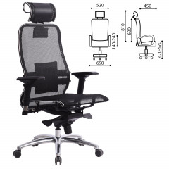 Кресло офисное МЕТТА "SAMURAI" SL-3.04, с подголовником, сверхпрочная ткань-сетка/кожа, черное