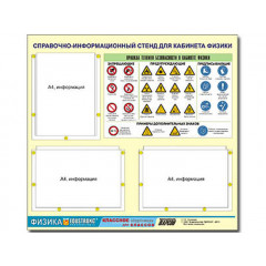 Стенд информационный "Правила техники безопасности в кабинете физики" (75х70, 3 кармана)