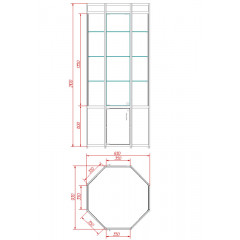 Витрина восьмигранная музейная на тумбе, 930х930х2100 мм, ЛДСП/стекло, белый