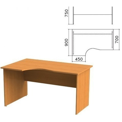 Стол письменный эргономичный Фея, 1400х900х750 мм, левый, цвет орех милан, СФ07.5