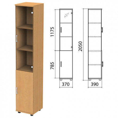 Шкаф закрытый со стеклом Монолит, 370х390х2050 мм, цвет бук бавария (КОМПЛЕКТ)