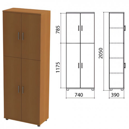 Шкаф закрытый Монолит, 740х390х2050 мм, цвет орех гварнери (КОМПЛЕКТ)