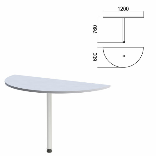 Стол приставной полукруг Арго, 1200х600х760 мм, серый/опора хром (КОМПЛЕКТ)