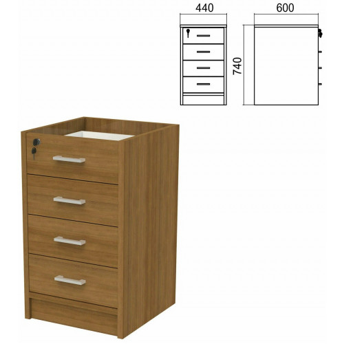 Тумба (каркас БЕЗ КРЫШКИ) приставная Арго, 440х600х740 мм, 4 ящика, замок, гарбо