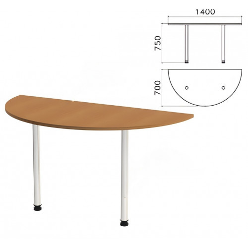 Стол приставной полукруг Монолит, 1400х700х750 мм, цвет орех гварнери (КОМПЛЕКТ)