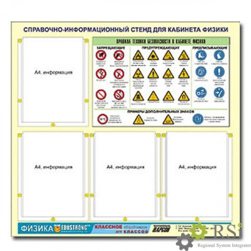 Стенд информационный "Правила техники безопасности в кабинете физики" (80х75, 4 кармана)