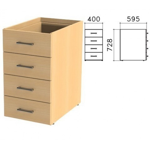 Тумба (каркас БЕЗ КРЫШКИ) приставная Монолит, 400х595х728 мм, 4 ящика, бук бавария, ТМ06.1