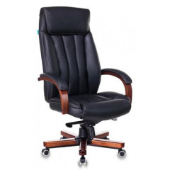 Кресло руководителя БЮРОКРАТ T-9922WALNUT, на колесиках, кожа, черный 