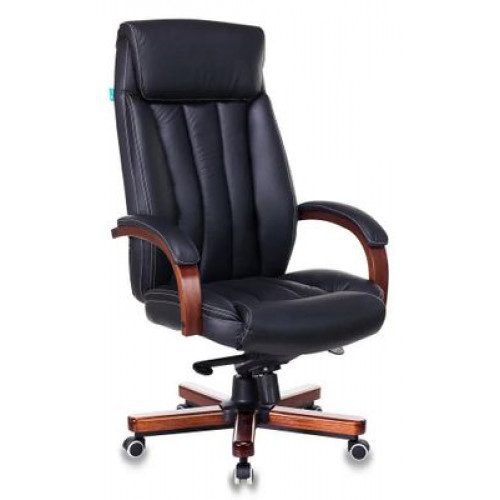 Кресло руководителя БЮРОКРАТ T-9922WALNUT, на колесиках, кожа, черный