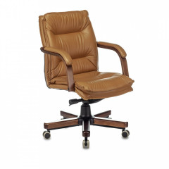 Кресло руководителя Бюрократ T-9927WALNUT-LOW, на колесиках, кожа, горчичный 